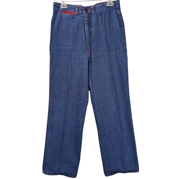 Vtg castle sq Jeans Womens 15/16 Blue Denim Red Contrast Stitching Retro 1970s - Picture 2 of 11